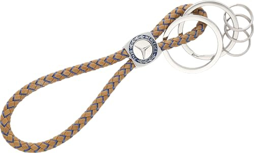 Mercedes-Benz Schlüsselanhänger CLASSIC Elegance cognac blau Rindleder Nylon Edelstahl hochglanzpoliert