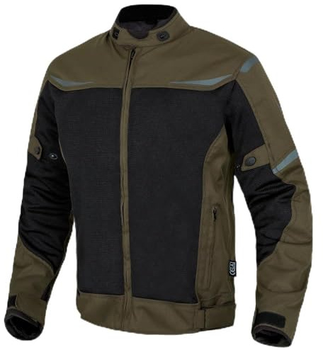 Moore I Chaqueta de Moto Air, Oliva/Negro – Alta Ventilación, Protecciones CE, Diseño Deportivo (FR/ES, Letras, L, Regular, Regular, Oliva y Negro)
