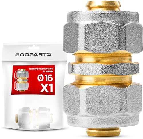 BOOPARTS – Raccord Multicouche à Visser Ø16–16 mm | Manchon Égal en Laiton pour Tuyaux Multicouches PEX, PER et Composites | Connexion Étanche et Durable