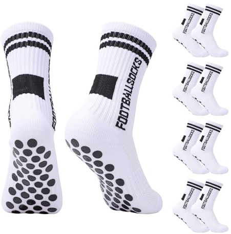 Lancry 4 pares de calcetines de fútbol para niños, transpirables, antideslizantes, antideslizantes, para fútbol, baloncesto, rugby, Blanco, 35-39