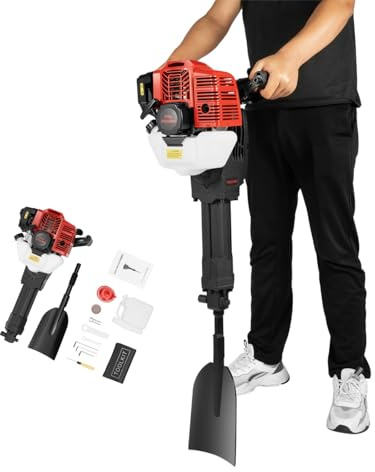 ROGONPDK 52CC Handheld Benzin Garten Baum Bagger | 2Takt Tragbar Baumbagger | 6500 U/min Gartenschaufel Grubenbagger | Handgeführte Grabenfräse Bagger Maschine mit Schaufel, Trichter & Filter