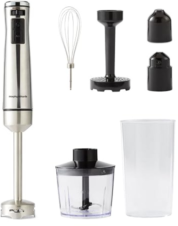 Morphy Richards Stainless Steel Hand Blender Set with Masher, Variable Speeds, Turbo Mode, DC Motor, Lightweight, Mashing/Chopping/Whisking/Juicing & Blending, Accessories Included, 1000W, 402020