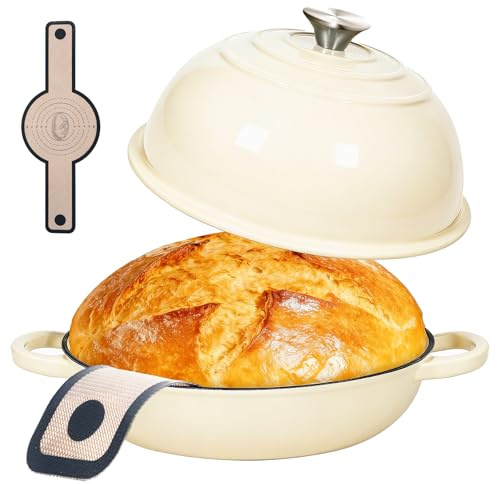 ONKO Dutch Oven For Sourdough Bread Baking, 6QT Enameled Cast Iron Dutch Oven Pot With Lid, Non-stick Sourdough Baking Pan with Bread Dome, Round Ceramic Dutch Ovens Pot with Cloche for Homemade