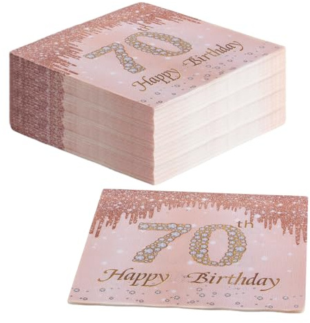 Servietten 70. geburtstag, 60 Stück Rose-Gold Servietten, Happy Birthday 70 Servietten, 2-Lagig Milestone 70 Tischdekoration Papierservietten für Frau Geburtstag Feiern Party Jubiläum