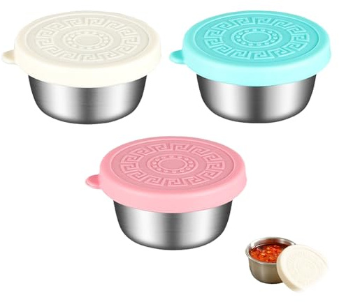 Mini Sauce Pots Stainless Steel Food Containers with Silicone Lids - Leakproof Reusable Snack Boxes for Dressings, Dips & Baby Weaning, Meal Prep, Dishwasher/Fridge/Freezer Safe (Not Microwave)