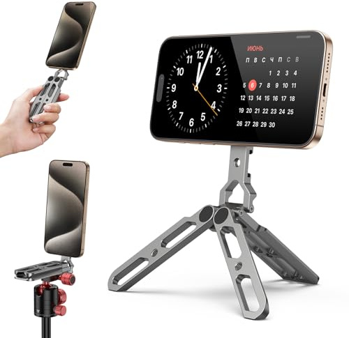 Magnetisches Taschentelefonstativ faltbar Kompatibel mit für Mag-safe iPhone 17/16/15/14/13/12 Plus Pro Max Serie, Upgrade Mini Handy Stativ Mount Griff Smartphone Schreibtisch Stand Reise