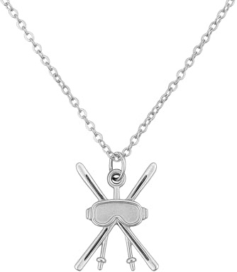 Sportybella Ski Necklace, Skiing Jewelry with Goggles and Skis Pendant Stainless Steel Silver Gift for Skiers, Skiing Gifts Winter Sports Accessories (Silver)