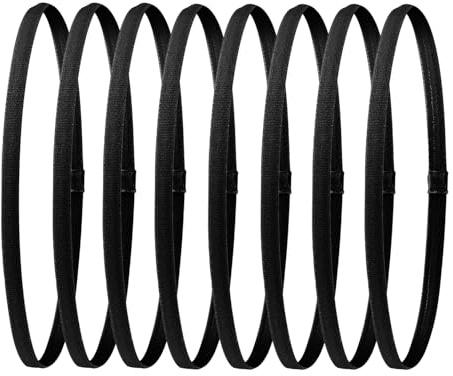 8 Stück Sport Stirnbänder, Schwarz Elastische Haarbänder Sport Haarband Damen Stirnband Nicht Rutschend Elastisches Sports Stirnband Sports Thin Stirnbänder für Männer und Frauen Fußball (Schwarz)