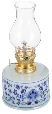 HYTROVE Keramik Öllampe Kleine Petroleumlampe Vintage Sturmlaterne Weißes Porzellan Dekorative Kammerlampe Warmes Licht Innenbereich