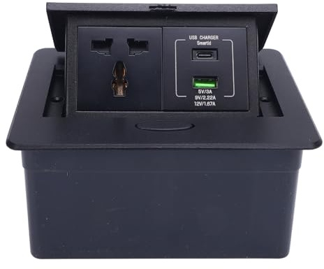 Jeffergarden Presa da Tavolo, Lega di Alluminio con 1 Presa CA e 2 Porte USB PD20W, Installazione Integrata per Uffici e Spazi Pubblici