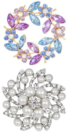 DUINIU 2 Broches De Perlas De Diamantes Brillantes, Elees Broches De Flores De Diamantes De Imitación, Accesorios De Decoración De Moda, Adecuados para Bodas, Fiestas De Cumpleaños Y Bailes.