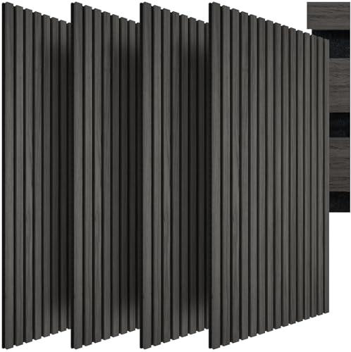 tectake® 3D Akustikpaneele 120 x 60 x 2,1 cm, Holz Optik Paneele, Wandpaneele in Holzoptik als Schallabsorber, Panels für Wohnzimmer, Küche, Wandverkleidung, Schallschutz - Eiche schwarz, 4er Set