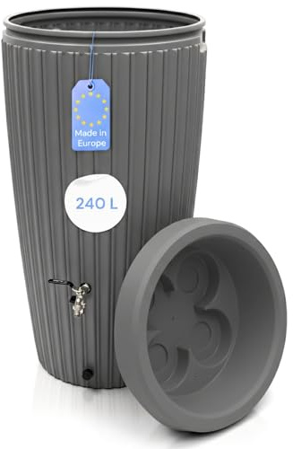 YourCasa Regentonne 240 Liter [RainCatcher] Regenfass Frostsicher aus Kunststoff mit [Messing] Wasserhahn - Regenwassertonne - Regenwassertank Garten (Grau)