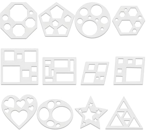 JJUNW 12 Pcs Geometric Stencils, Art Painting Template, Drawing Shape Templates Simple Painting-Stencils Drawing-Stencil Template Set for Toddlers Preschooler Drawing DIY Craft