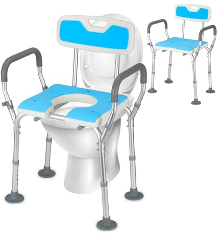Jaxguom Taburete de ducha y silla de inodoro para personas mayores, altura regulable 3 en 1, seguridad para inodoro, marco elevado, taburete de baño para adultos
