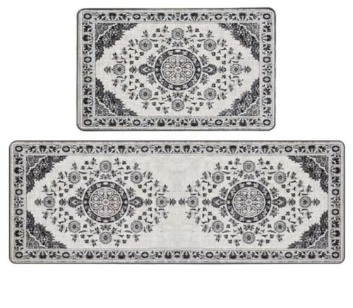 Alfombra Cocina 50X80Cm Gris Bohemio Alfombra Vinilica Cocina Cuero,Modernas Lavable Antideslizante Anti Fatiga para Pasillo, Comedor,Hogar Alfombrilla Cocina