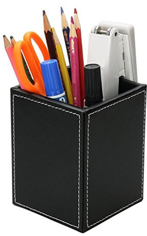 ITODA Aufbewahrungsbox klassischer Stiftehalter aus PU Leder Schreibtisch Organizer für Dekoration Hause Schule Hotel Büro Ordungbox Schreibtischbox Stiftablagen für Bürobedarf Stifte Schere Schwarz
