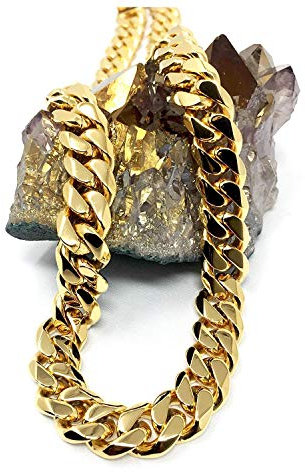 Collana in oro da 11 mm con catena cubana, per uomo e donna, placcato oro 14 K, taglio a diamante. Catena hip hop da 14 kt e Placcato oro