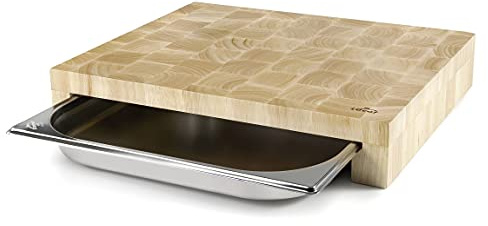 Lacor 60592 - Tabla de Cortar en Madera, Tabla de Cocina para Cortar | En acero inoxidable, superficie de corte higiénica y estable; ideal para cocina profesional y uso diario en casa