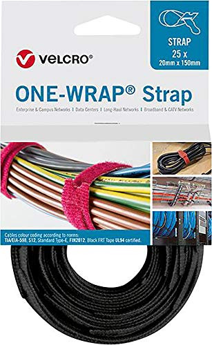 VELCRO® One Wrap® - Fascetta stringicavo 20 mm x 330 mm, 25 pezzi, colore: Nero
