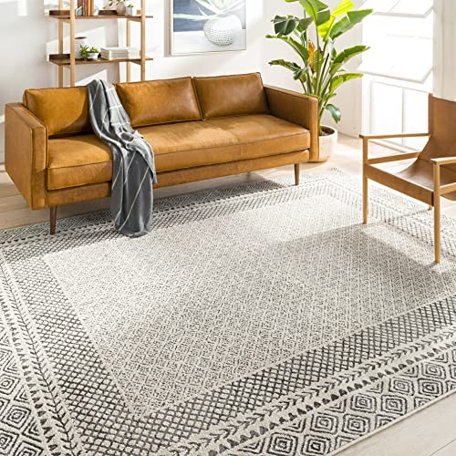 Livabliss Monaco Geometric Rug - Scandi Area Rugs Living Room 200x200 cm, Dining, Kitchen - Neutral, Abstract Patterned Rugs, Boho Style, Easy Care Pile - Large Rug, Beige, Charcoal Grey