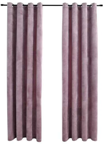 vidaXL 2X Vorhang Verdunkelung mit Ösen Verdunkelungsvorhang Kräuselband Ösen Schlaufe Thermo Gardine Blickdicht Samt Antik-Rosa 140x245cm