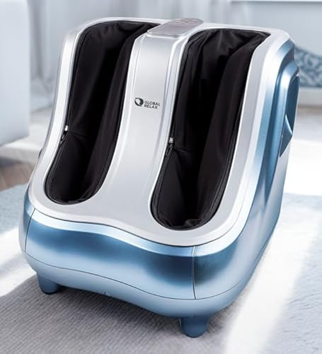 GLOBAL RELAX® | VITALZEN PRO Fuß- und Beinmassagegerät | Blau I Massage mit Drucktherapie I Kompression I Wärme | Entspannungshilfe | Schmerzlinderung für Füße, knöchel, waden und unterschenkel
