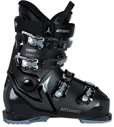 ATOMIC Hawx Magna 85W Skischuhe - Größe 23/23.5 - Alpin-Skischuh für Damen in Schwarz/Denim/Silber - 102mm breite Passform - Stabile Prolite Konstruktion - Memory Fit für präzisen Sitz
