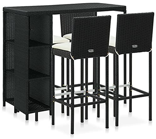 vidaXL 5-TLG. Gartenbar-Set mit Kissen Poly Rattan Schwarz