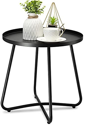 Danpinera Outdoor Beistelltisch, witterungsbeständiger Stahl Terrassenbeistelltisch, kleiner runder Außenbeistelltisch Metall für Hof, Balkon, Garten und Terrasse Schwarz