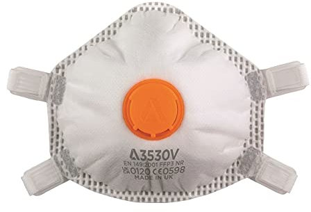 Alpha Solway 3530V Lightweight UK Made Pack of 5 Latex Free FFP3 Valved Disposable Respirators EN 149:2001+A1:2009 FFP3 Masks UK Certified Cup Shaped Dust Mask Respirator Single Use