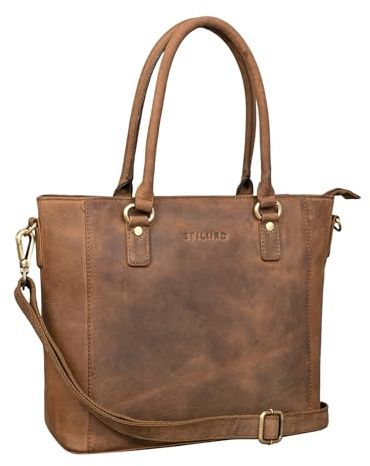 STILORD Abigail Handtasche Büro Damen Leder Shopper Vintage Schultertasche Businesstasche elegant für 13,3 MacBooks Arbeitstasche Echtleder Farbe:mittel - braun