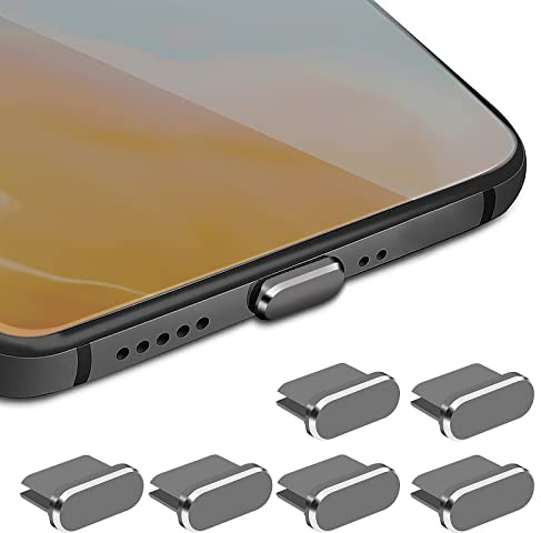 Cobee Type C Dust Plug Set, 6 Pieces Aluminum Alloy USB C Anti Dust Cover Caps Charging Port Cover Type-C Metal Dust Protectors Stopper for Smartphone Laptop(Grey)