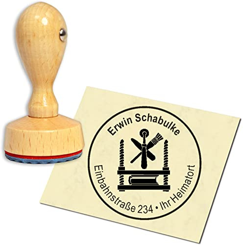 Stempel Adressstempel Holzstempel - Buchbinder - rund ∅ 40mm personalisiert als Firmenstempel Namensstempel Bürostempel