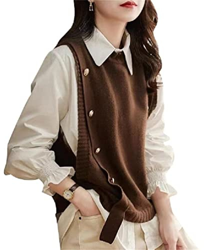 Gilet en tricot pour femmes, à la mode, col rond, sans manches, pour automne et hiver, pour l'école et les voyages quotidiens
