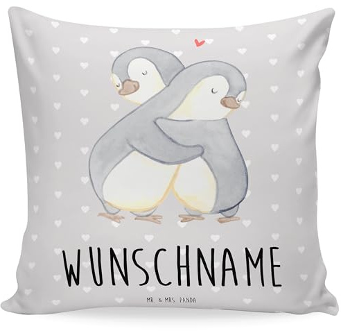 Mr. & Mrs. Panda Personalisiertes Kissen Pinguine Kuscheln - Personalisierte Geschenke, Valentinstag, Babykissen mit Namen, Geschenk für Freundin, Frauen, Kinderkissen, personalisiert, Hochzeitstag