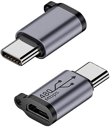 QIANRENON USB C hane till Micro USB hona adapter USB C-kontakt till Micro USB-uttag datakontakt, stöder 18 W 9 V/2 A laddning, Al legering/hängande hål, laddning eller dataöverföring för typ C-enhet,