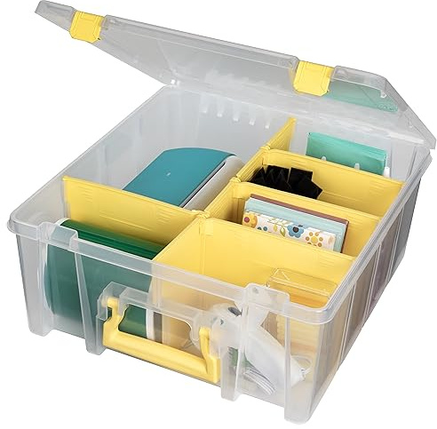 ArtBin 6990JY Super Satchel Double Deep Compartment Box - Art Storage with 8 Removable Compartments, Smart Closure for Craft Supplies (Yellow- Pack of 1)