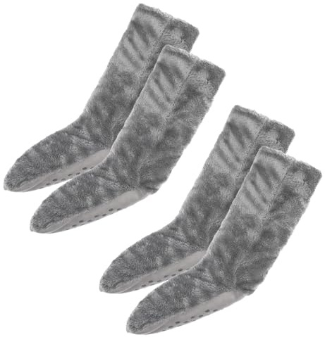 OHS Womens Slipper Socks Grey Teddy Sherpa, 2 Pack Ladies Socks Warm Bed Socks Super Soft Comfy Fluffy Socks for Winter Slipper Socks Christmas Gifts for Women