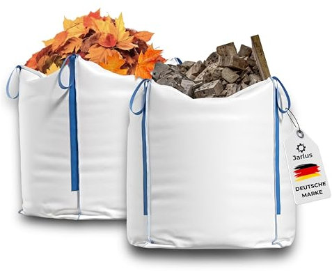 Jarlus Big Bag – Premium Säcke für Bauschutt, Gartenabfälle, Holz, Sand, Erde, Grünschnitt, Weihnachtsgirlande – 90x90x90cm 1.000kg mit 4 Hebeschlaufen für Transport (1 Stück (1er))