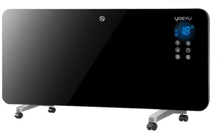 YOEVU | Radiador eléctrico bajo consumo 1500W | Programable con control móvil y WIFI | Termostato regulable | Soporte con ruedas | IP24 | Protección sobrecalentamiento | (Negro, 1500W)