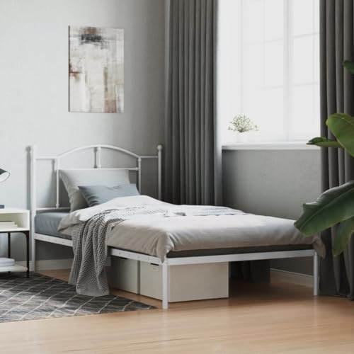 CKioict Palettenbett Modernes Bettgestell Jugendbett Bettgestell mit Kopfteil Metall Weiß 100x200 cmGeeignet für Gästezimmer, B&Bs, Schlafzimmer