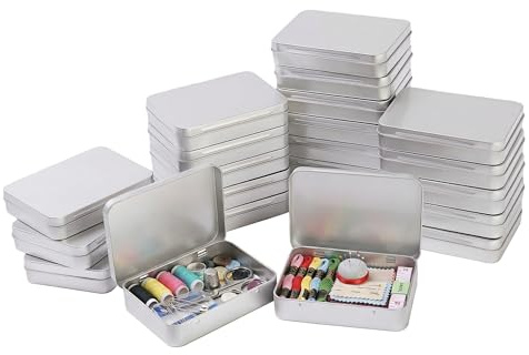 LJY 22 Pack Silver Mini Metal Tin with Hinged Lid 11.5 x 8.5 x 2.2 cm | A multi-functional storage method for home or workshop