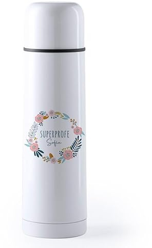 Termo Café Personalizado Super Profe Nombre Botella Café Acero Inoxidable Doble Capa 500 ml Bebidas Frias y Calientes Regalo Profe Profesora