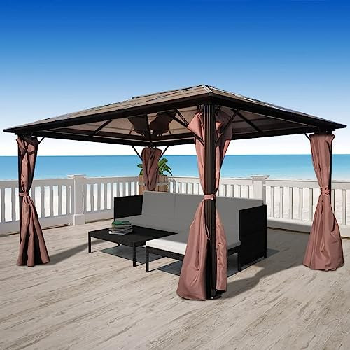 Pavillon mit Vorhängen, Chaduof Faltpavillon, Pergola, Partyzelt, Standmarkise, Sonnenzelt, Garten Pavillion, Grillpavillon, Braun Aluminium 400 x 300 cm