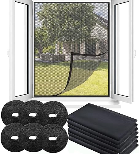 OUOQI 6pcs Moustiquaire Fenêtre, Moustiquaire Filet, Moustiquaire Fenêtre Découpable, avec 6 Auto-Rubans Adhésifs DIY Filet Moustiquaire, Moustique Insect Mesh, 130cm x 150cm