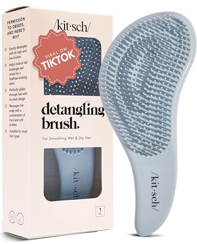 Kitsch Detangler Brush – Gentle Curly Hair Brush with Flexible Bristles for All Hair Types - Wet or Dry | Detangling Hair Brushes for Women & Men, Hairbrush for Adults & Kids - Haze Blue