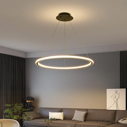 Modern LED Pendelleuchte Esstisch Dimmbar moderne LED Hängeleuchte mit Fernbedienung, moderne Rund design wohnzimmerlampe hängend für esszimmer büro Esstischlampe Küche lampe (Schwarz, Ø60cm)