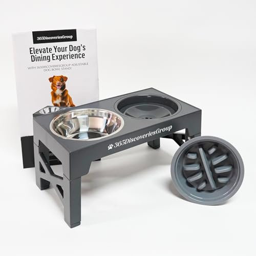 Raised Dog Bowl for Large Dogs | Adjustable Dog Bowls with Stand, Slow Feeder & Water Bowl | Elevated Dog Feeding Station for Small 8.66IN, Medium 9.84IN, Large11.02IN & Extra Large 12.2 Dog Breeds