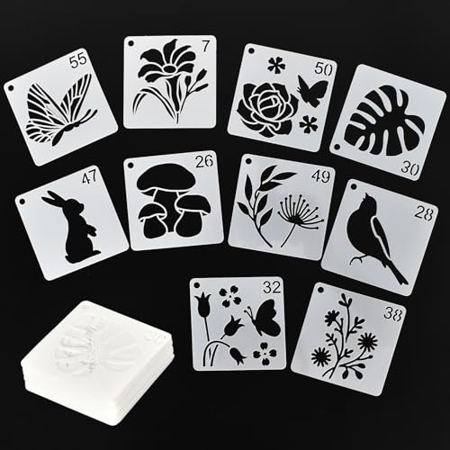 ZYFC 64 Pieces Animals and Plants Stencil Set, Reusable Drawing Craft Stencils Templates for Art Projects, Versatile Painting Templates with Drawing Stencils, Butterfly Bee Spraying Wall Stencil